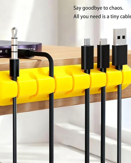 Cable Holder Clips，5 Packs Yellow Cable Management Cord Organizer Clips Silicone Self Adhesive for Desktop USB Charging Cable Nightstand Power Cord Mouse Cable Wire PC Office Home(7-5-3-2-1 Slots)