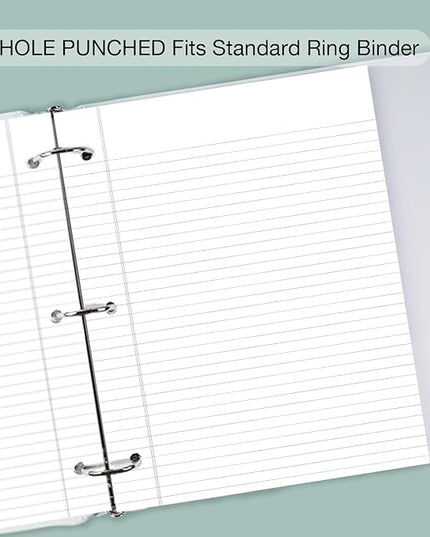POPRUN Loose Leaf Paper, 8.5" x11" College Ruled, 100GSM / AA Grade Bulk Lined Filler Sheets, 3 Hole Punched for Binder Notebook, Office School Supplies, 3 Pack (300 Sheets)