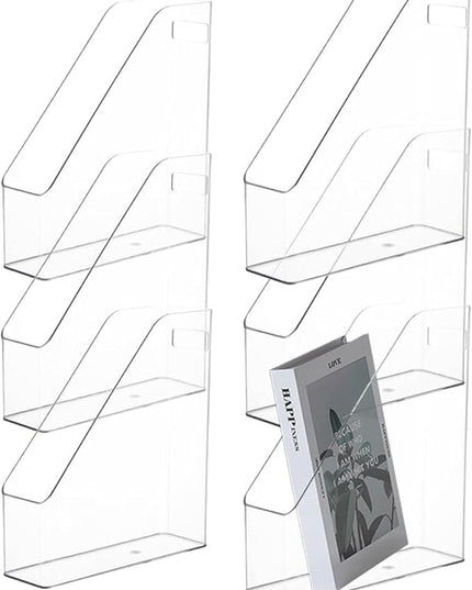 6 Pack Clear Acrylic Magazine File Holder, Acrylic Vertical File Organizer File Folder Bin Storage File Folder Rack Clear Plastic File Folder Organizer for Home Office Space