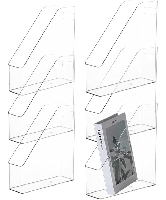 6 Pack Clear Acrylic Magazine File Holder, Acrylic Vertical File Organizer File Folder Bin Storage File Folder Rack Clear Plastic File Folder Organizer for Home Office Space