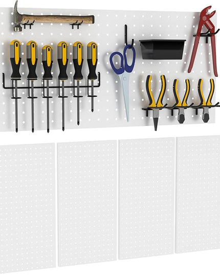4 PCS - 12" W x 24" H x 0.78" D Metal Pegboard Wall Organizer, Compatible with All 1/8" and 1/4" Hooks, Suitable for Wall Home, Garage Tool Storage, Office Organization, Craft Room, Kitchen