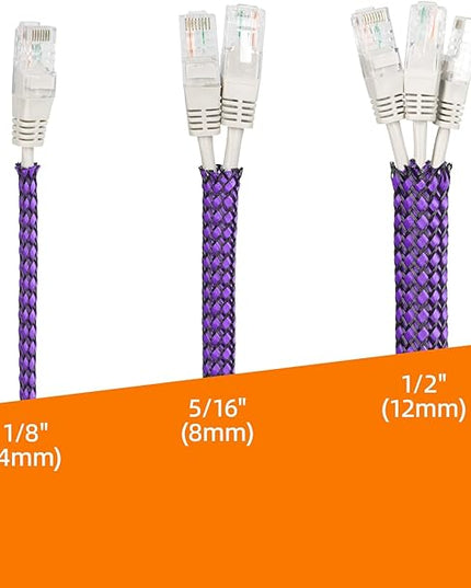 Braided Expandable Cable Sleeve, 25ft PP Cotton and PET Braided Cable Management, Flexible Mesh Wire Loom and Cable Protector for TV, Computer, Home Theater, Automotive (Purple, 1/8")