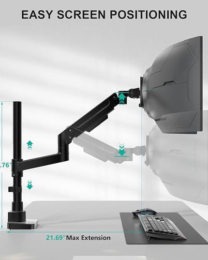 WALI Heavy Duty Monitor Arm Desk Mount for 13-49 Inch Ultrawide Screens, Single Monitor Arm with Full Motion Tilt, Swivel, Rotation, Holds up to 44 lbs, C-Clamp Mount for VESA 75/100mm (GSDM001-P)