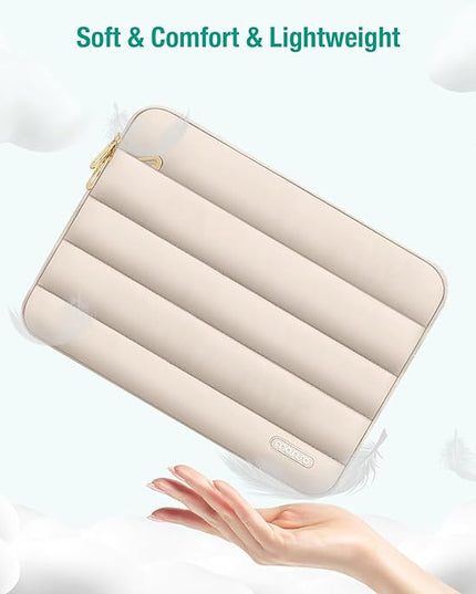 MOSISO 17-17.3 inch Laptop Case, 17.3 inch Puffy Laptop Sleeve Compatible with Dell XPS/HP Pavilion/Ideapad/Acer/Alienware/HP Omen Notebook Computer, Polyester Horizontal Bag with Small Case, Sand