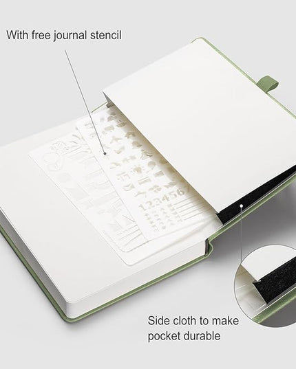 AHGXG Bullet Dotted Journal - 320 Numbered Pages Dot Grid Notebook A5 Thick Journal, 100gsm Thick Dotted Paper, Leather Hardcover,Inner Pocket, 5.75'' × 8.38''-LightGreen
