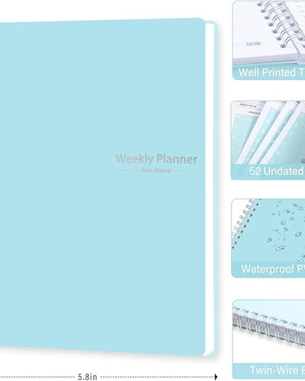 Undated Weekly Planner- Weekly Goals Notebook, A5 To Do List Planner, Habit Tracker Journal with Spiral Binding, 5.7 x 8.0 inches