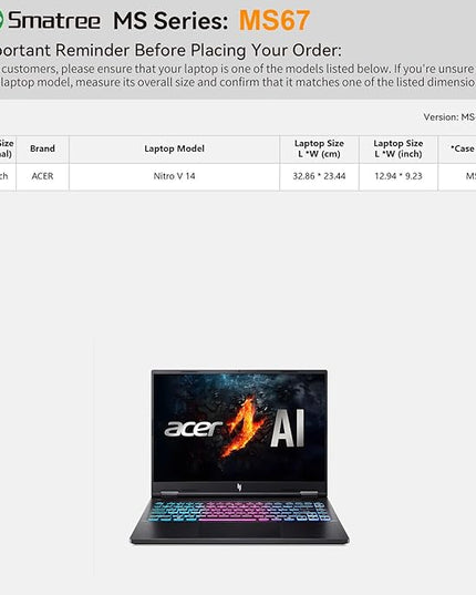 Smatree MS67 Hard EVA Protective Sleeve Case with Stand Compatible for 14.5 inch Acer Nitro V 14, White