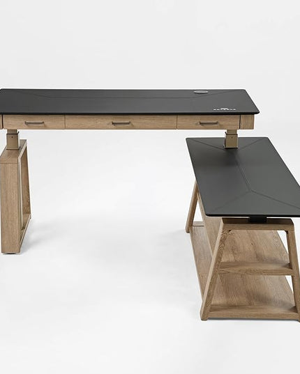 EUREKA ERGONOMIC L Shaped Standing Desk Ark EX, 60in Executive Adjustable Height Office Desk with Drawers,Computer Desk with Storage, Modern Executive Home Office,Oak Grey
