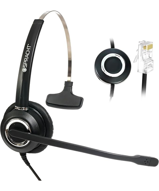 Spracht Wired Headset for Desktop Phone | Single Ear Universal Headset for Office Telephones | Mono Head Set with Microphone - Works with Polycom Digium Nortel Yealink Grandstream Cisco Zum RJ9