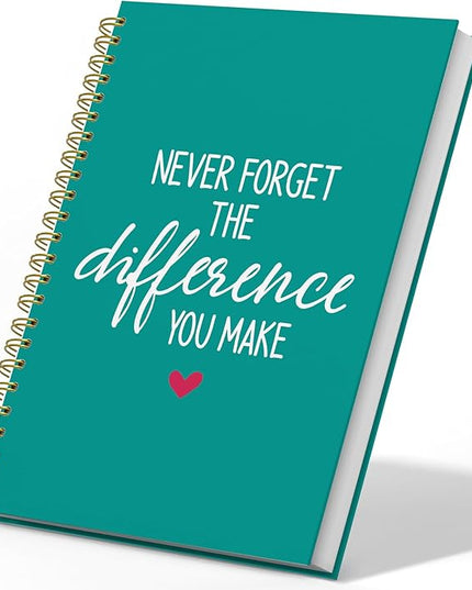 DSHFG Notebook Journal for Women Employees Gifts, Notebooks for Work Office Supplies, Appreciation Gifts Thank You Gift, Green Spiral Notebook, Never Forget The Difference You Make, 5.5x8.3