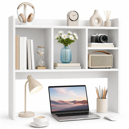 JupiterForce Desktop Bookshelf, Wooden Desktop Hutch Desk Shelf Storage Rack for Home Office, Study, Dorm Room, Computer Desk, Multi-Compartment Desktop Organizer