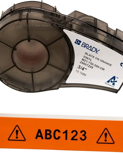 Brady Authentic (M21-750-595-OR) All-Weather Vinyl Label for Indoor/Outdoor ID, Lab and Equipment Labeling, Black on Orange- For M210, M210-LAB, M211, BMP21-PLUS and BMP21-LAB Printers, .75" W, 21' L