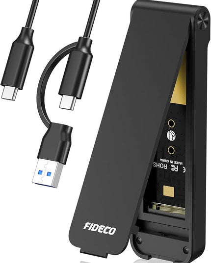 FIDECO M.2 NVMe SSD Enclosure, M.2 NVMe to USB Adapter, USB 3.2 Gen 2 (10Gbps) SSD Reader for M & M+B Key, Sandwich Style Design, Tool-Free Installation, Support UASP and Trim