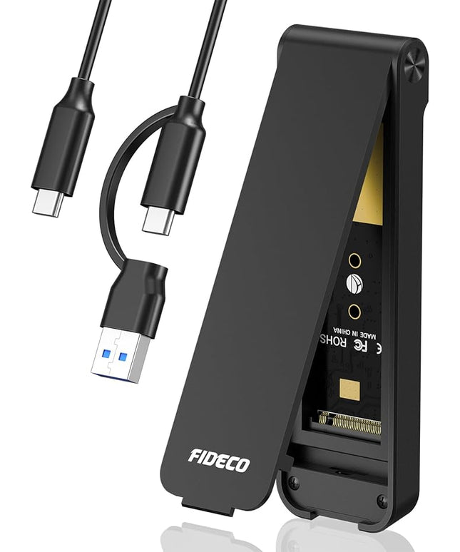 FIDECO M.2 NVMe SSD Enclosure, M.2 NVMe to USB Adapter, USB 3.2 Gen 2 (10Gbps) SSD Reader for M & M+B Key, Sandwich Style Design, Tool-Free Installation, Support UASP and Trim