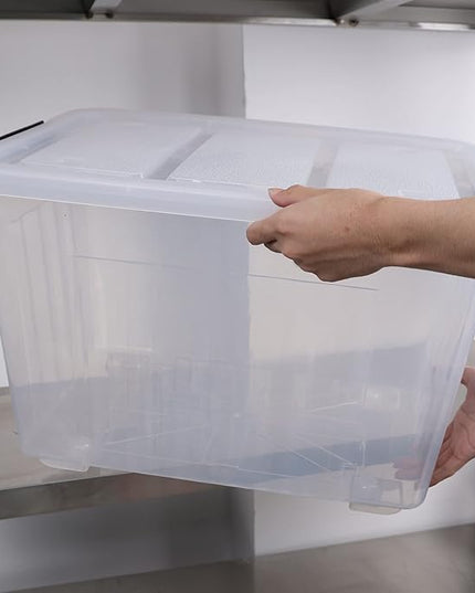 70 Quart Plastic Storage Bins with Wheels, Clear Large Plastic Boxes with Lids, 4 Packs