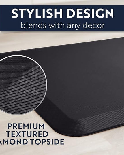 KANGAROO Thick Ergonomic Anti Fatigue Mats for Kitchen Floor, 48x20, Cushioned Standing Office Desk Mat, Waterproof Scratch Resistant Topside, Supportive All Day Comfort Padded Foam Rugs, Black