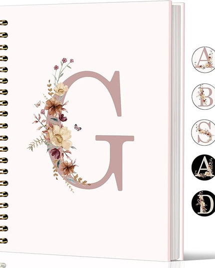 Lacama Pink monogram G notebook Journal, Aesthetic Wildflower Personalized Spiral Notebook, Customized Monogrammed Gifts, Birthday Gifts for Women, School Supplies, Office Supplies 5.5x8.3