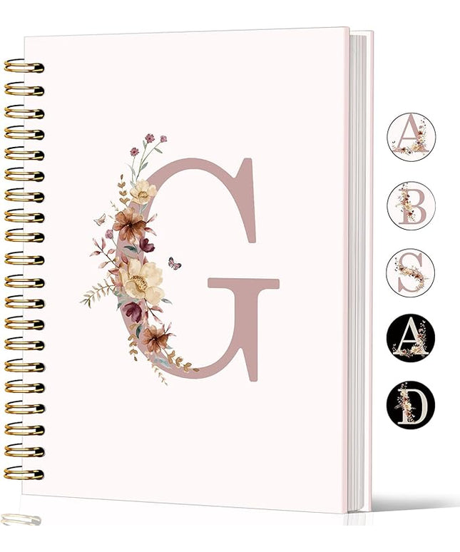 Lacama Pink monogram G notebook Journal, Aesthetic Wildflower Personalized Spiral Notebook, Customized Monogrammed Gifts, Birthday Gifts for Women, School Supplies, Office Supplies 5.5x8.3