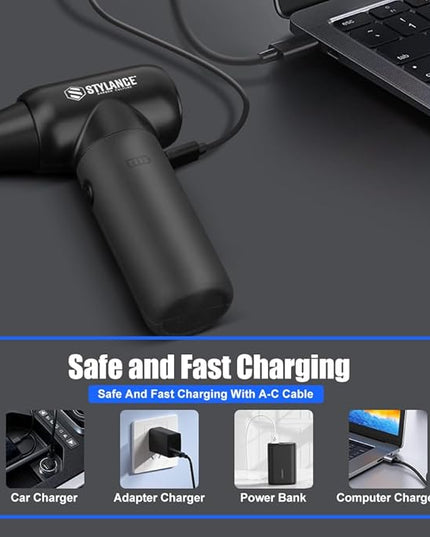 Compressed Air Duster - Barber Blower, Electric Duster, 3 Gear Mini Portable Jet Dry Air Blower, Cordless Vacuum Cleaner, for PC, Office,Salon, Fan, Laptop, Keyboard, Car (Black)