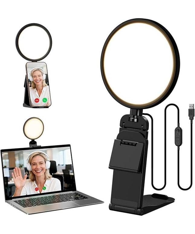 Computer Zoom Lighting for Video Conference, 5" Eye-Caring Ring Light with 50 Modes CRI>97.8, 3000K-6500K for Video Recording/Streaming/Selfie, Desk Lights for Phone/Laptop/Webcam/Monitor
