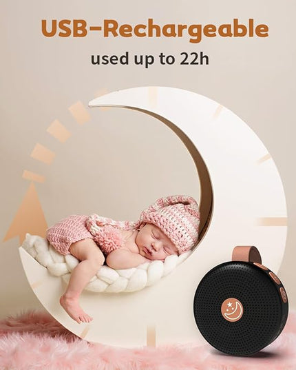 Mini Sound Machine Portable Baby White Noise Machine Brown Noise Machine 30 Soothing Sounds for Kids Adults Auto-Off Timer 32 Volume Levels Battery Sleep Machine for Home Office Privacy (Black)