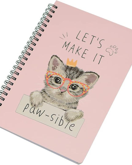 Yansanido Spiral Notebook, 4 Pcs A5 Thick Cat Design Hardcover 8mm Ruled 4 Color 80 Sheets -160 Pages Journals for Study and Notes (Cat)