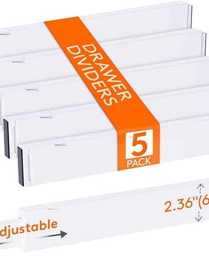 Lifewit 5 Pack Kitchen Drawer Dividers 2.36" High, 16"-22" Adjustable Drawer Organizer for Utensils/Clothes/Makeup, Plastic Expandable Separators in Dresser/Bedroom/Bathroom/Office Storage