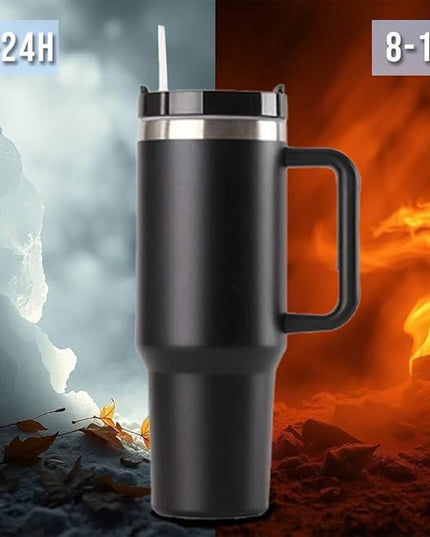 H&F Clicks Insulated Tumbler, Stainless Steel Tumbler with Leakproof Lid for Water, Coffee or Iced Tea. Cup Holder Compatible for Travel, BPA-Free Water Bottle, Vacuum Insulated Tumbler. (Black)