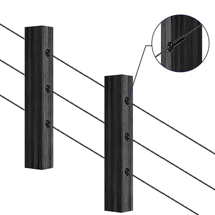 50 Pack 30 Degree Angle Protective Sleeves, Black Cable Railing Corner Protector Sleeve Beveled for 1/8" Wire Rope, T316 Marine Grade Cable Railing Kit with Two Drill Bit for Wood Posts HF039B
