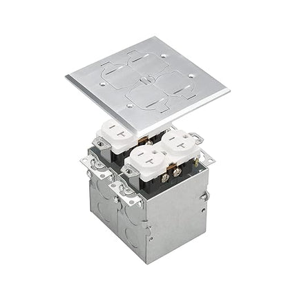 SLFB-2G-TR20-NI 20A Receptacle Outlets, Tamper Resistant Electrical Floor Box with Flip Lid and Nickel Plated Brass Cover, Retractable Recessed Socket for Kitchen, Countertops & Floors