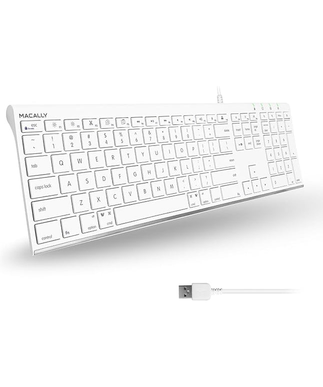 Macally Slim USB Wired Keyboard for Mac and Windows - Simple and Sophisticated - USB Apple Keyboard with Numeric Keypad for Mac Mini / Pro, Macbook, iMac with 110 Scissor Switch Keys and 20 Shortcuts