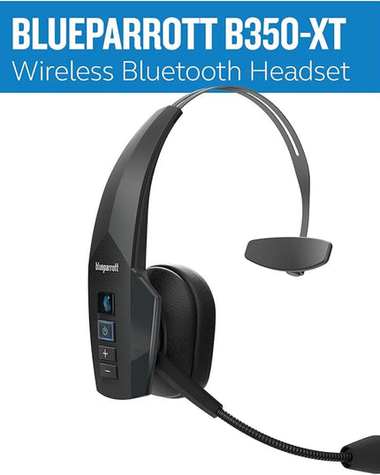 BlueParrott B350-XT Mono Bluetooth Wireless Headphones 96% Noise Canceling Over Head Trucker Headset with Mic, Adjustable Lightweight Headband, IP54-Rated Protection, 24 hrs. Talk Time, Black