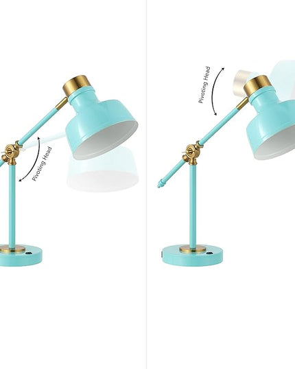 JONATHAN Y JYL7124C Allegra 18.5" Adjustable Cantilever LED Task Lamp, USB Charging Port, Classic, Coastal, Industrial, Farmhouse, Traditional for Bedroom, Living Room, Office, Cyan/Brass Gold
