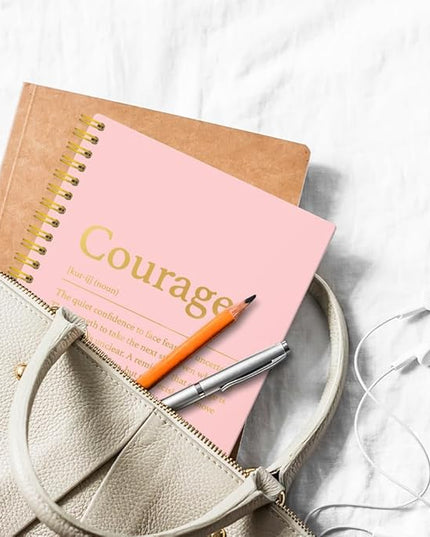 XQLZY Courage Definition Pink Gold Spiral Notebook, Resignation Retirement Promotion Inspirational Gifts for Woman Coworker Boss Friend, Positive Affirmation Gifts for Office Worker Colleague