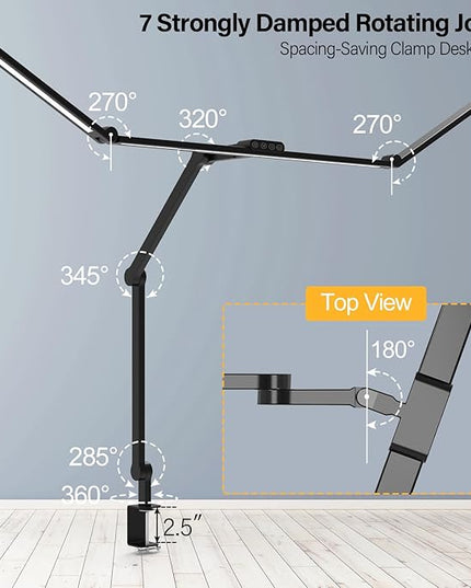 Micomlan 36W Bright Led Desk Lamp with Clamp, 47 Inches Long Architect Desk Lamp Home Office, Dimmable Table Light with Remote Adjustable Monitor Light Bar Tall Office Lighting for Computer Desktop