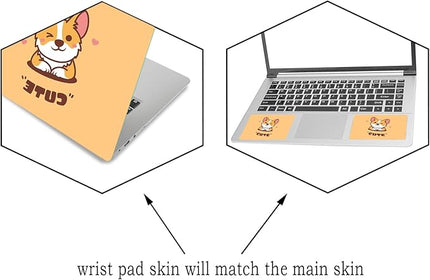 Laptop Skin Sticker Decal,12" 13" 13.3" 14" 15" 15.4" 15.6 inch Laptop Vinyl Skin Sticker Cover Art Protector Notebook PC (2 Wrist Pad Skins Included), Decorative Waterproof Removable, Cute Corgi
