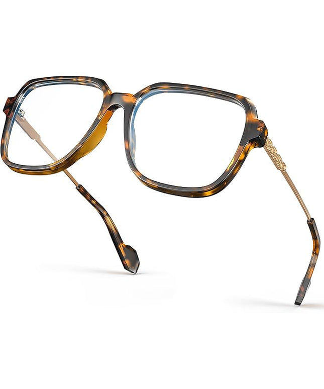VISOONE Oversized Blue Light Blocking Glasses with Chic Square TR90 Frame and Metal Temple for Women Men REMY