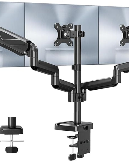 MOUNT PRO Triple Monitor Mount, 3 Monitor Desk Arm fits Three Max 27" LCD Computer Screens, up to 17.6lbs Each, Premium Gas Spring Display Stand with Tilt Swivel Rotation, Vesa Mount 75x75,100x100