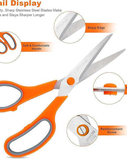 Scissors, Hnncugty 8" Scissors All Purpose Bulk Set of 18-Pack, Sharp Shears for Office Home Craft Sewing Fabric, High/Middle School Supplies Student Teacher Supplies, Comfort Grip Right/Left Handed