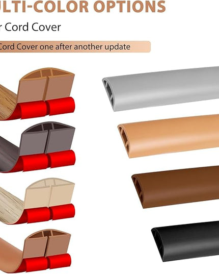 Floor Cord Cover Self Adhesive Cord Hider,3.3FT Cable Management, Extension Strip Protector for Wires, Prevent Cable Trips for Offices, Gyms, Exhibitions Cavity:0.3"(W) x 0.28"(H) Black Wood