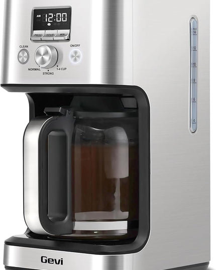 Gevi 14-Cup Programmable Coffee Maker, Drip Coffee Machine with Normal & Strong Brew for Home and Office, Glass Carafe, 2-Hour Keep Warm, Pause & Serve, Auto Shut Off, Silver