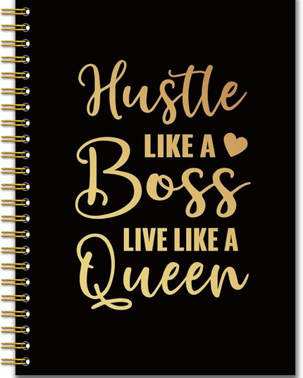 YAZMEEN Boss Lady Black Gold Spiral Notebook（160 Pages） Hustle Like A Boss Live Like A Queen Blank Hardcover Notebook Boss Appreciation Gift Funny Motivational Gift for Women Boss Entrepreneur Friend