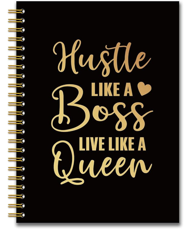 YAZMEEN Boss Lady Black Gold Spiral Notebook（160 Pages） Hustle Like A Boss Live Like A Queen Blank Hardcover Notebook Boss Appreciation Gift Funny Motivational Gift for Women Boss Entrepreneur Friend