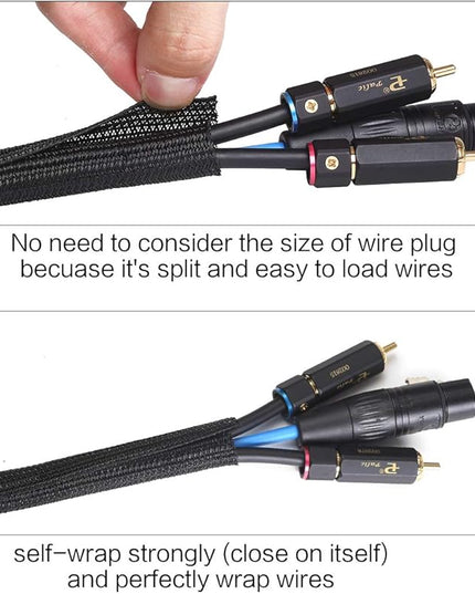 Alex Tech 25ft - 1/2 inch Cord Protector Wire Loom Tubing Cable Sleeve Split Sleeving For USB Cable Power Cord Audio Video Cable – Protect Cat From Chewing Cords - Black