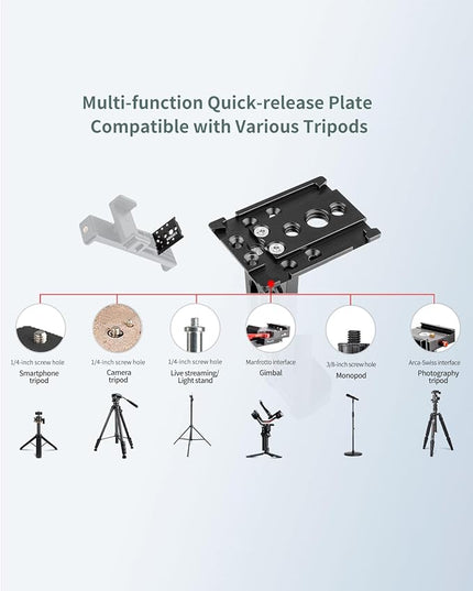 Metal Dual Device Tablet & Phone Holder Tripod Mount Adapter Set for Live Streaming and Teleprompter - Compatible with Tripods, Monopods, Selfie Sticks, Heads, Gimbals and Stabilizers
