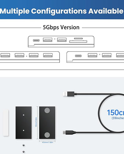 EJAY 5-in-1 Magnetic USB 3.0 Hub with SD/TF Card Reader, 2 USB-A + 1 USB-C Ports, Includes Sliding Rail, Screws & Sticky Pads for MacBook Laptop PC