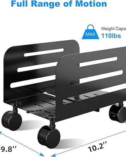 Suptek Computer Tower Stand,Mobile CPU Rolling Stand, 5.5 to 9.8 inch Wide Adjustable Mobile Cart Holder with Locking Caster Wheels,Gaming PC Holder,Steel Rolling Cart,Black(ZJJ005)