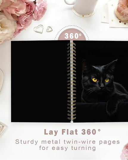 Lacama Cat Notebook Cat Journal, Black Cat Spiral Journal Notebook, Gifts for Cat Lovers, Trendy Cat Notebooks for School and Office Supplies, Cat Stationary 5.5x8.3