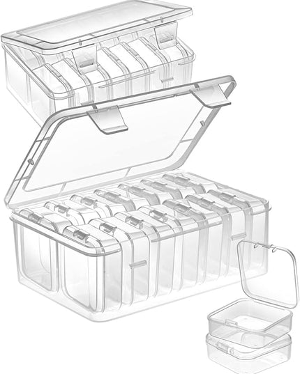 Mathtoxyz Small Bead Organizers, 30 Pieces Plastic Storage Cases Mini Clear Bead Storage Containers Transparent Boxes with Hinged Lid and Rectangle Clear Craft Supply Case