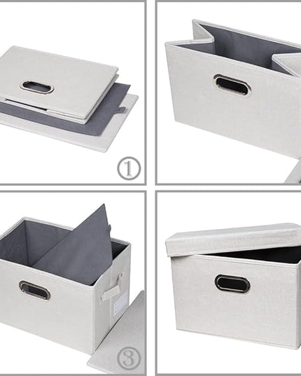 PRANDOM Large Collapsible Storage Bin with Lid [1-Pack] Fabric Foldable Storage Box Organizer Container Basket Cube with Cover for Home Bedroom Closet Office Beige (17.3x11.8x11.8)